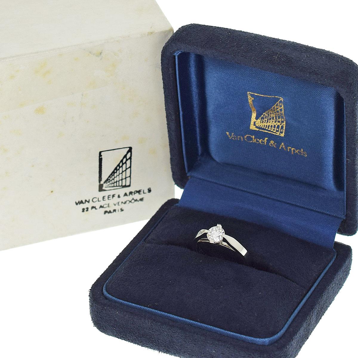 Women's Van Cleef & Arpels Vendome Solitaire Diamond 0.51ct D-VVS2-V Platinum Ring US 4 For Sale