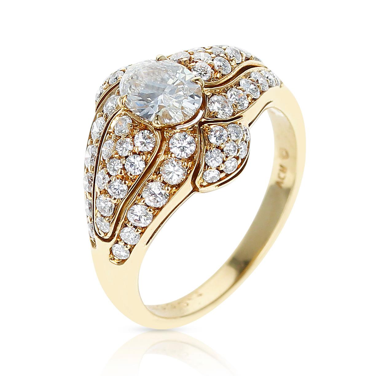 Oval Cut Van Cleef & Arpels 0.55 Carat Oval Diamond Ring Accented with Diamonds, 18K Gold