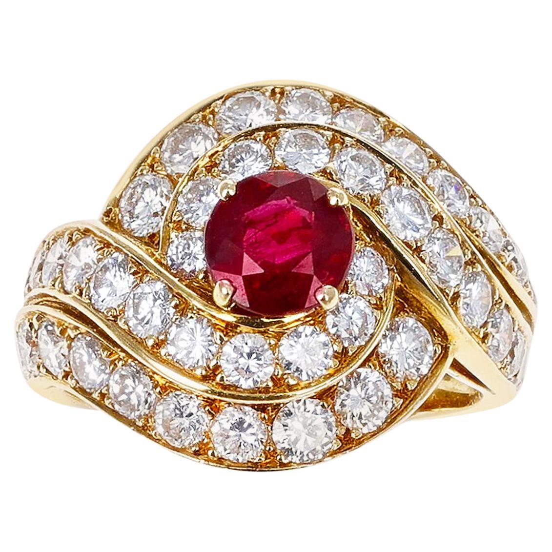 Van Cleef & Arpels 0.95 Ct. Round Center Ruby and 2.10 Ct. Diamond Cocktail Ring For Sale