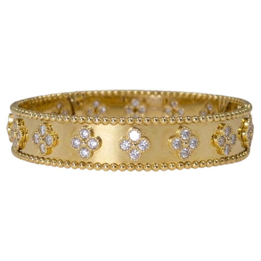 Van Cleef & Arpels Diamond Clover Yellow Gold Bangle Bracelet