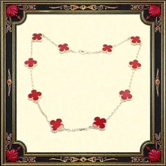 Van Cleef & Arpels 10 Motif Alhambra Carnelian Yellow Gold Necklace