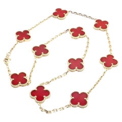 Van Cleef & Arpels 10 Motif Alhambra Carnelian Yellow Gold Necklace