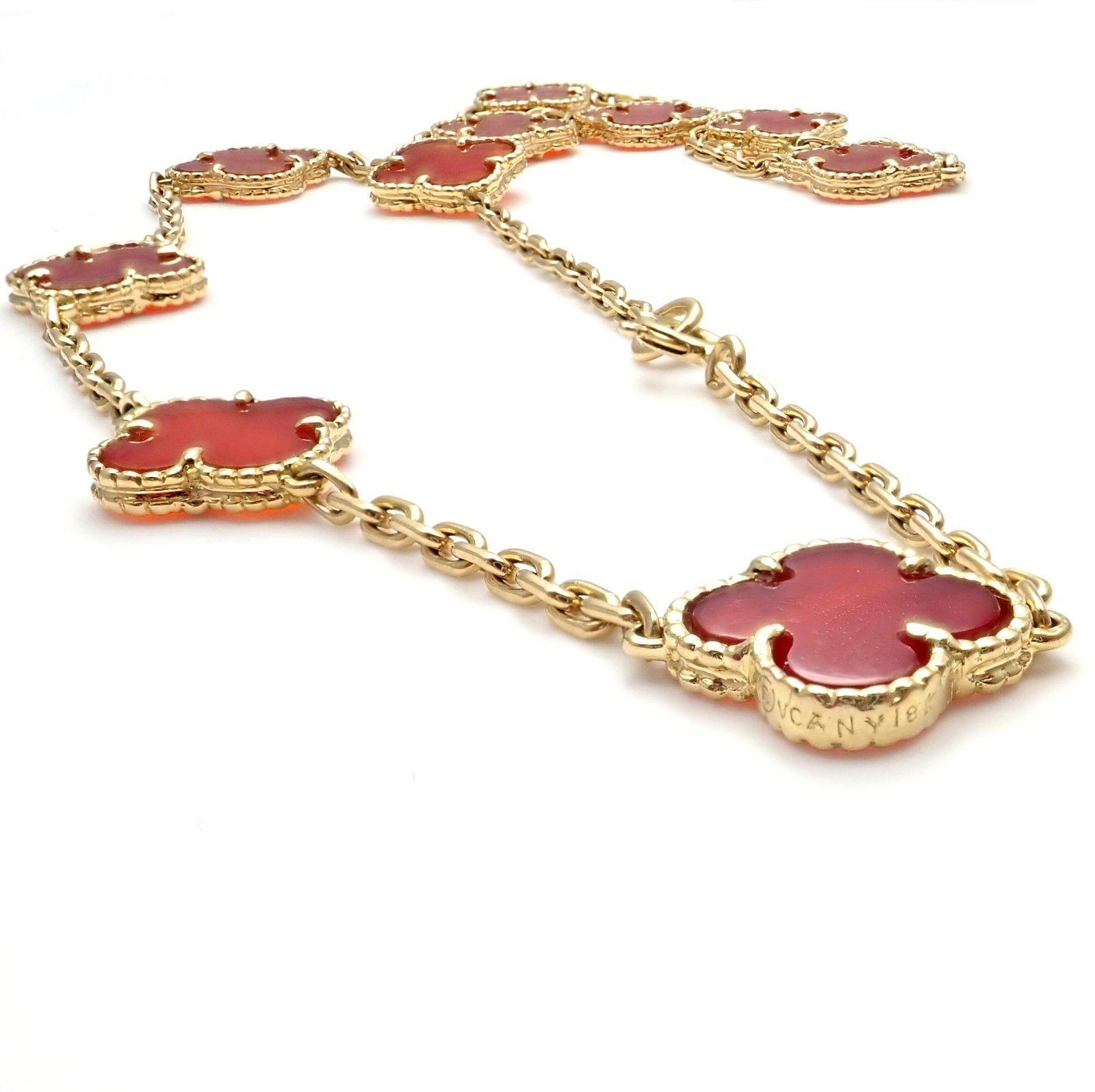 Van Cleef & Arpels 10 Motif Brown Chalcedony Vintage Alhambra Yellow Necklace 3