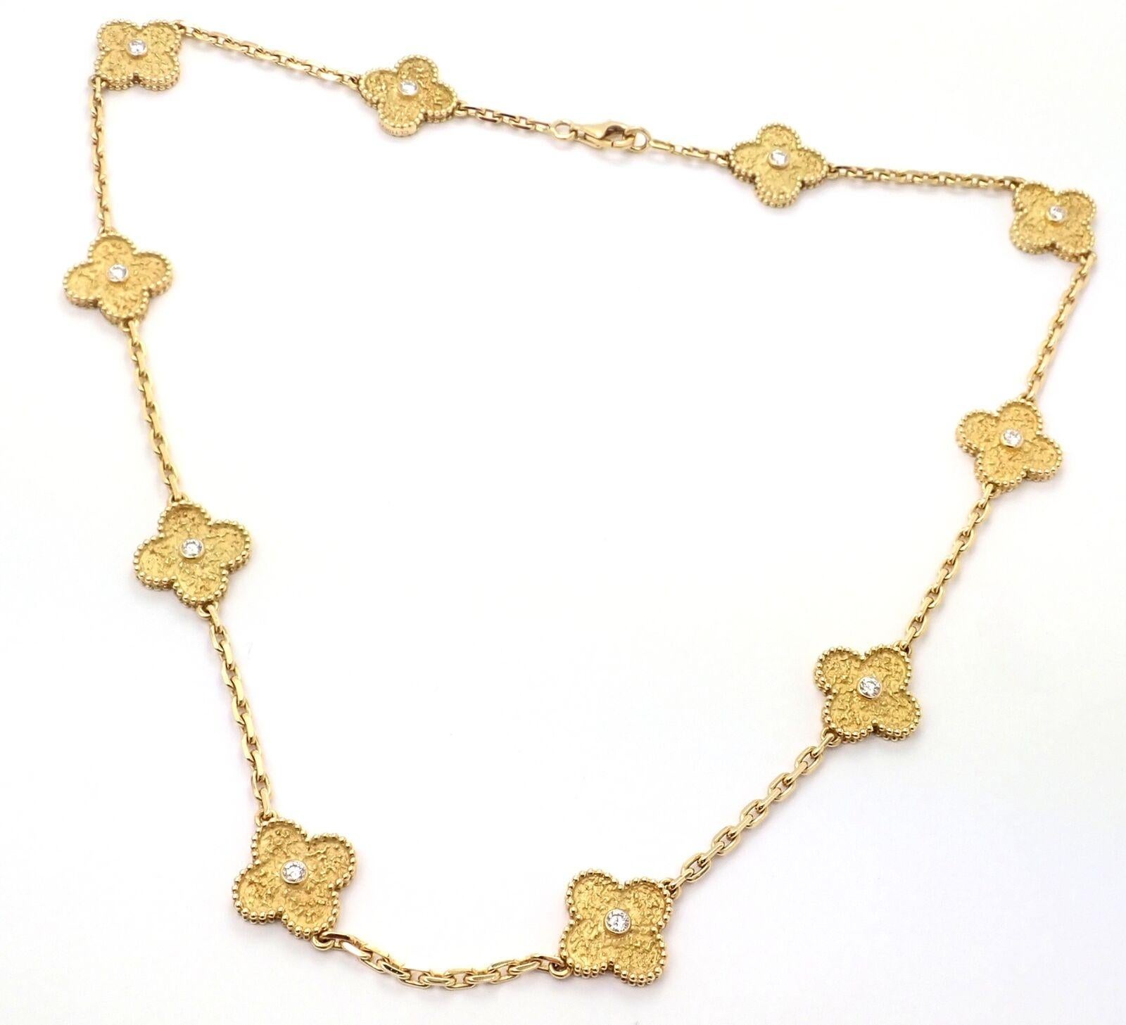Van Cleef & Arpels 10 Motif Diamond Vintage Alhambra Yellow Gold Necklace 2