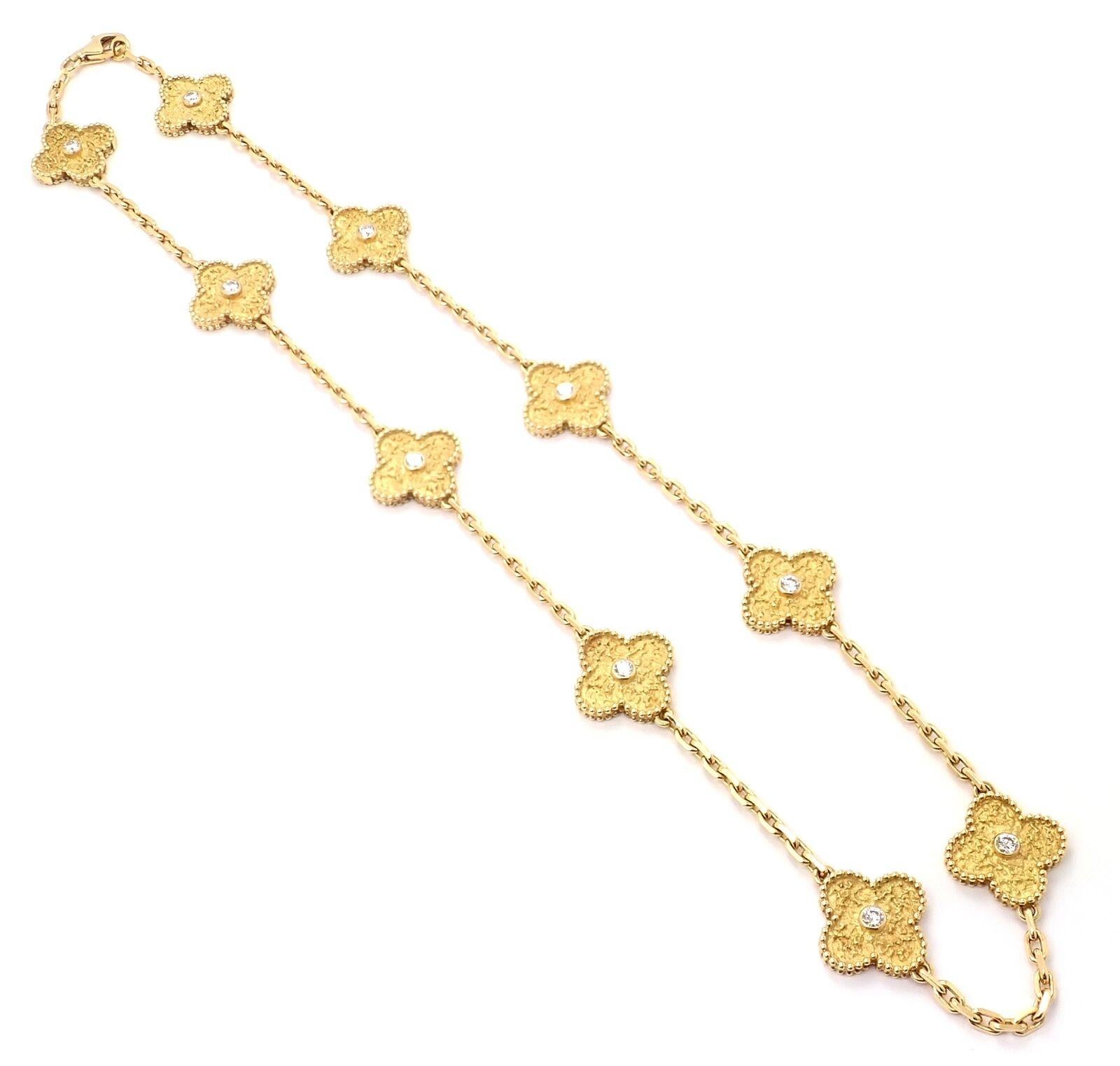 Van Cleef & Arpels 10 Motif Diamond Vintage Alhambra Yellow Gold Necklace 3