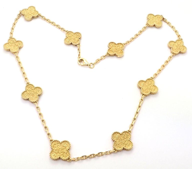 Women's Van Cleef & Arpels 10 Motif Diamond Vintage Alhambra Yellow Gold Necklace For Sale