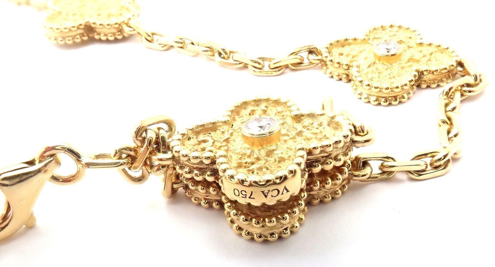 Brilliant Cut Van Cleef & Arpels 10 Motif Diamond Vintage Alhambra Yellow Gold Necklace