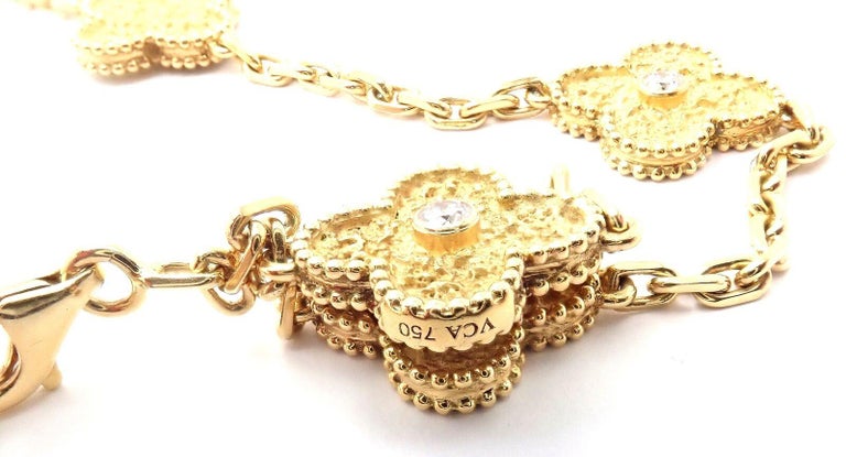 Van Cleef & Arpels 10 Motif Diamond Vintage Alhambra Yellow Gold Necklace For Sale 1