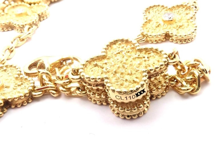 Van Cleef & Arpels 10 Motif Diamond Vintage Alhambra Yellow Gold Necklace For Sale 2