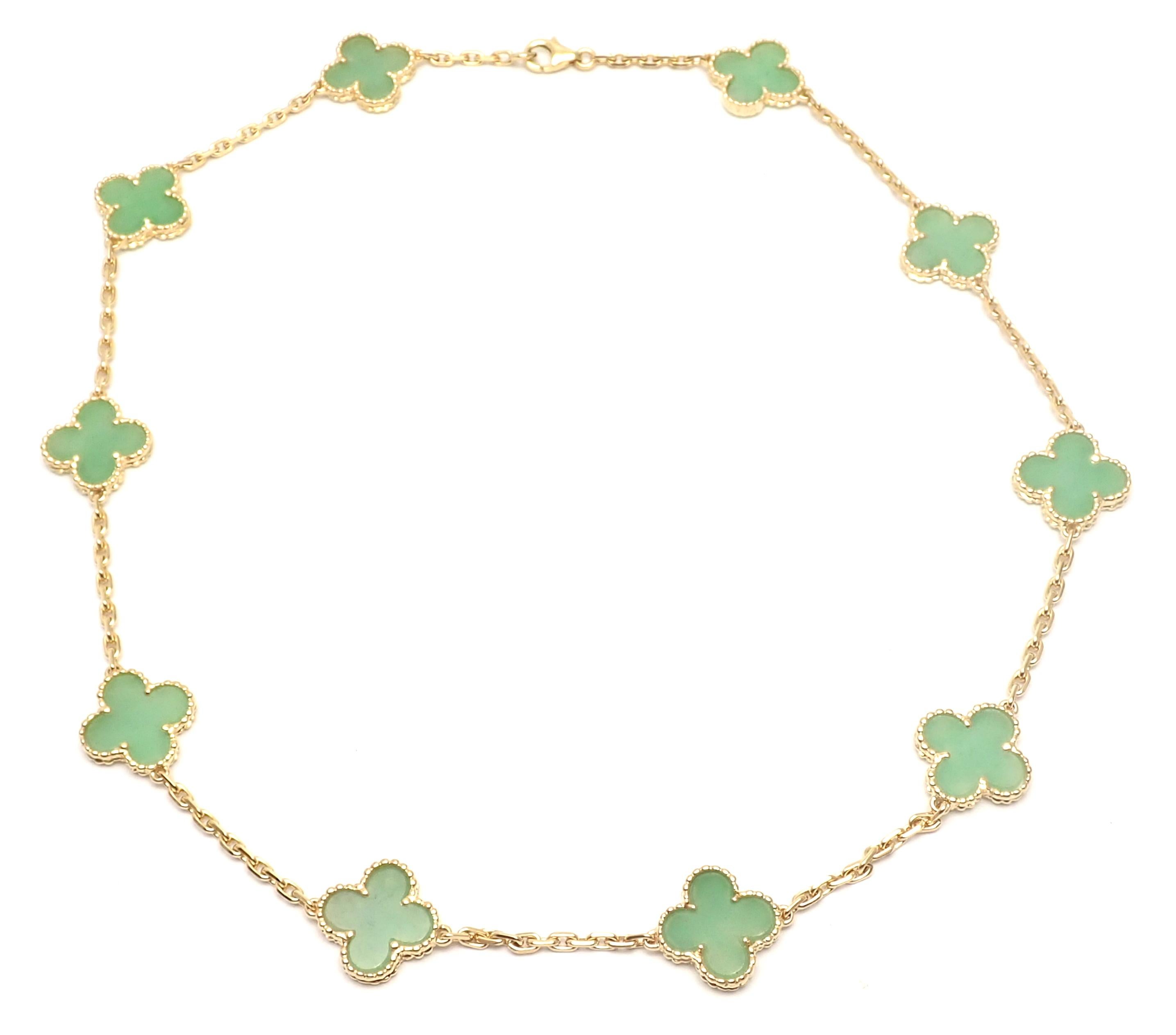 Van Cleef & Arpels 10 Motif Jade Vintage Yellow Gold Alhambra Necklace 3