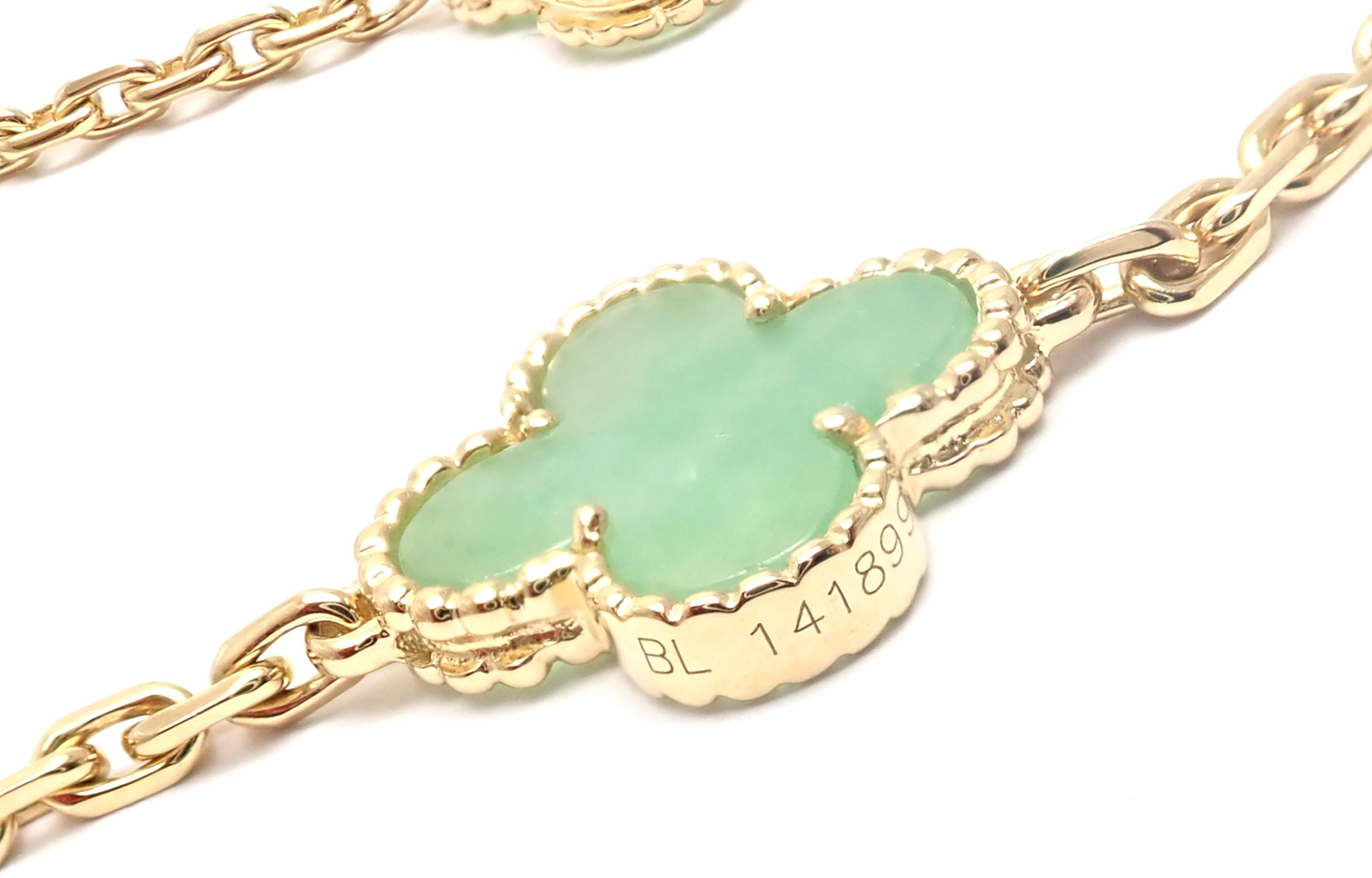 Van Cleef & Arpels 10 Motif Jade Vintage Yellow Gold Alhambra Necklace 4