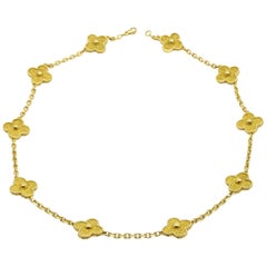 Van Cleef & Arpels 10 motif Vintage Alhambra 18 Karat Yellow Gold Necklace