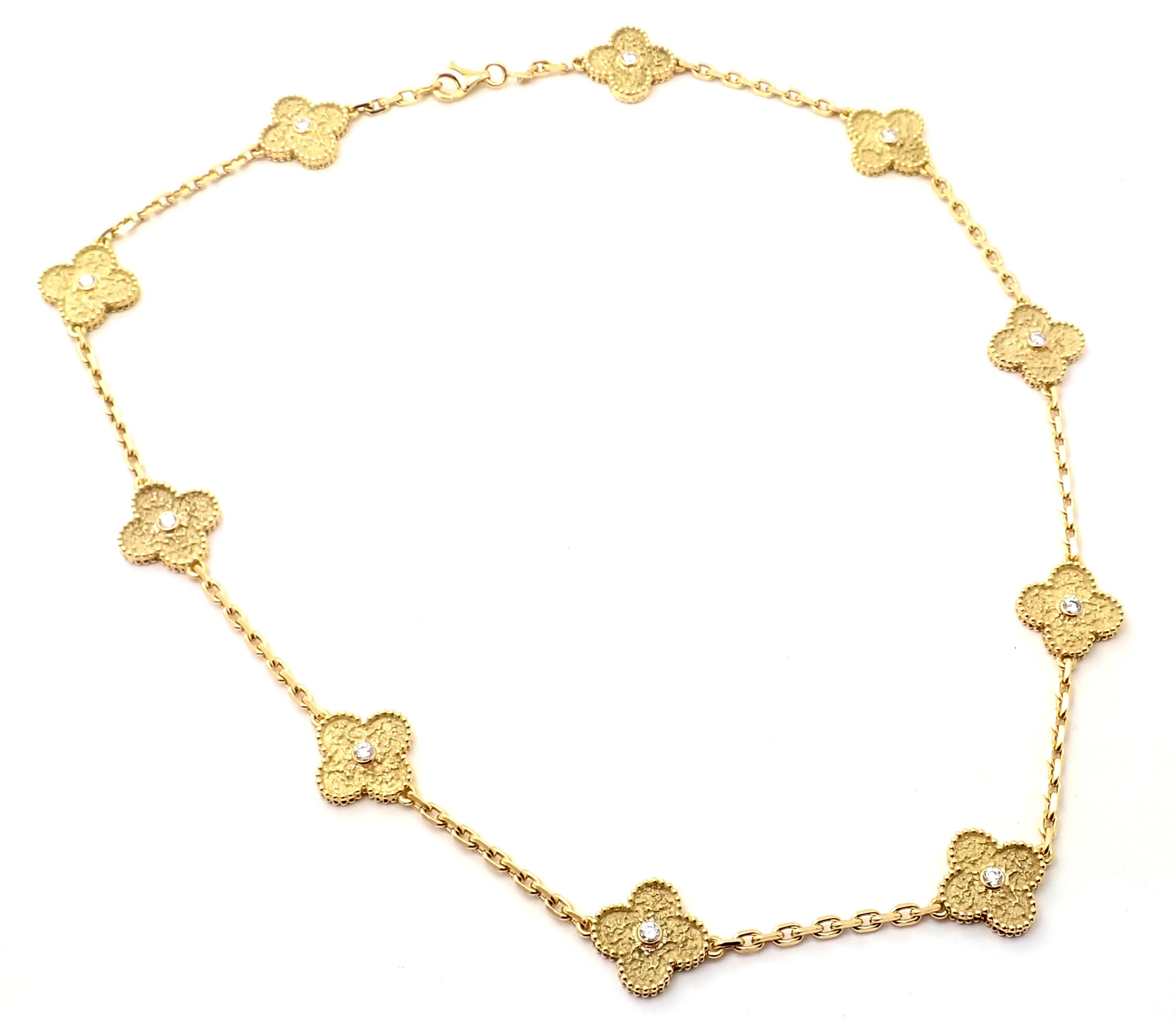18k Yellow Gold 10 Motif Diamond Vintage Alhambra Necklace by Van Cleef & Arpels.
With 10 round brilliant cut diamond VVS1 clarity, 
E color total weight .60ct 
Details:
Length: 16 1/4