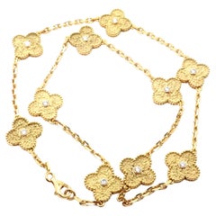 Van Cleef & Arpels 10 Motif Retro Alhambra Diamond Yellow Gold Necklace