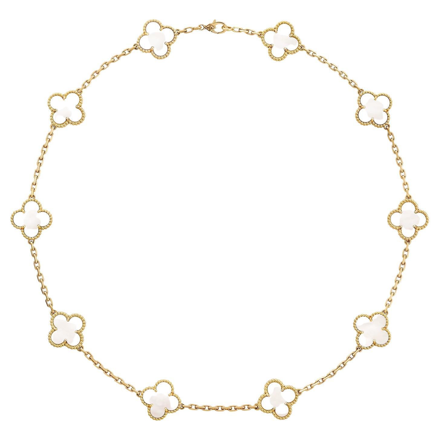 Van Cleef & Arpels Collier Alhambra Vintage en or 18K avec 10 motifs en nacre de perles