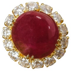 Van Cleef & Arpels 11 Carat Large Cabochon Ruby & Diamond Ring