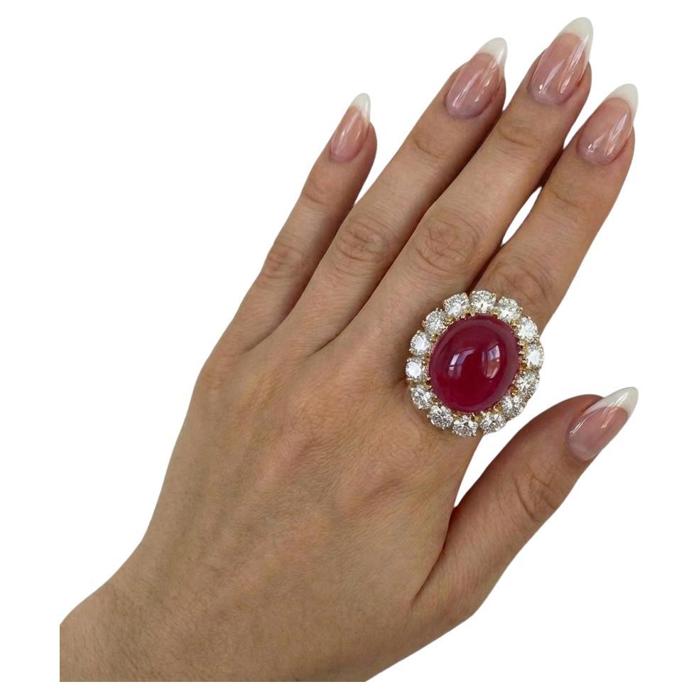 Van Cleef 
Arpels 11 Carat Large Cabochon Ruby 
Diamond Ring For Sale