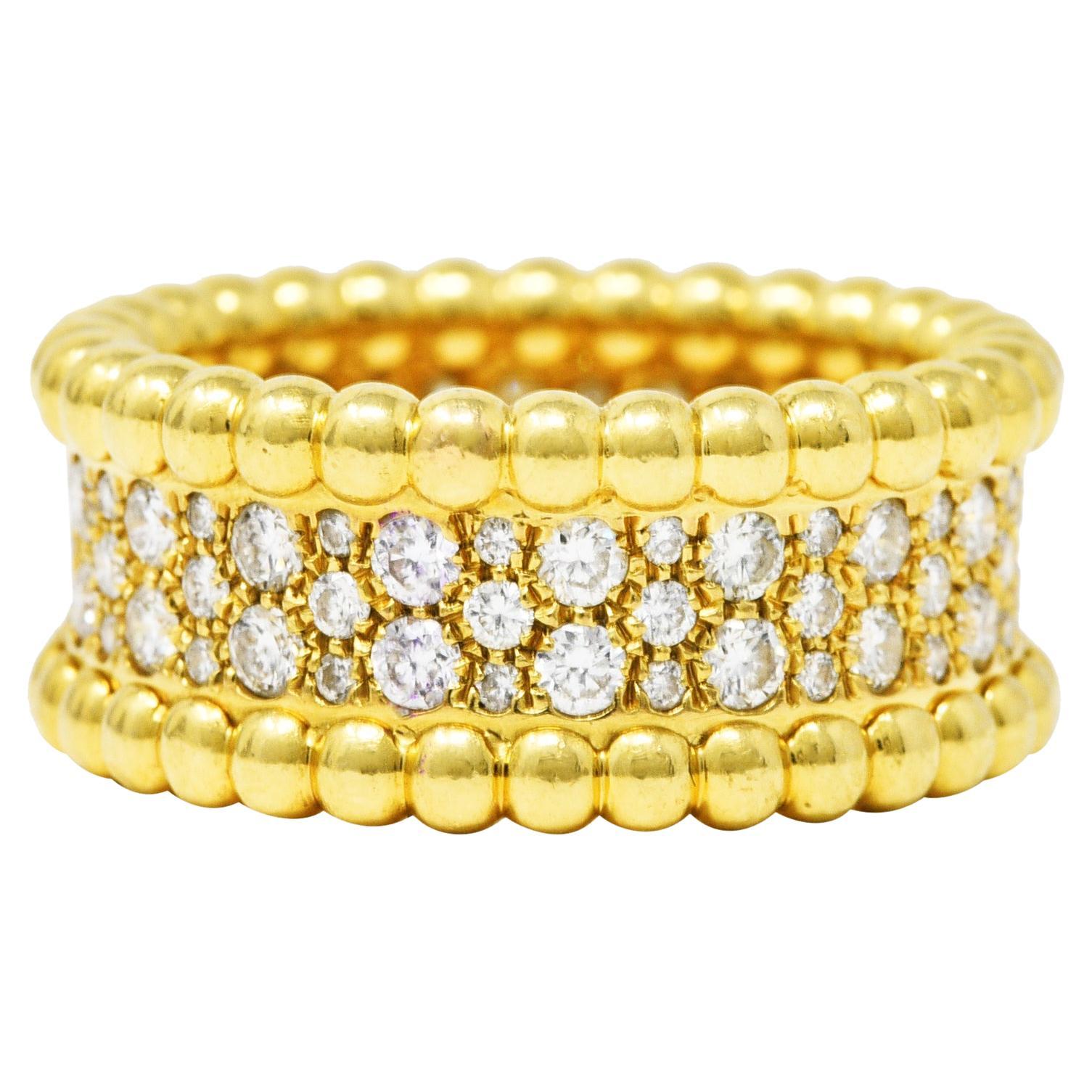 Van Cleef & Arpels 1.15 Carats Pavé Diamond 18 Karat Gold Perlée Band Ring