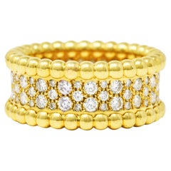 Van Cleef & Arpels 1.15 Carats Pavé Diamond 18 Karat Gold Perlée Band Ring