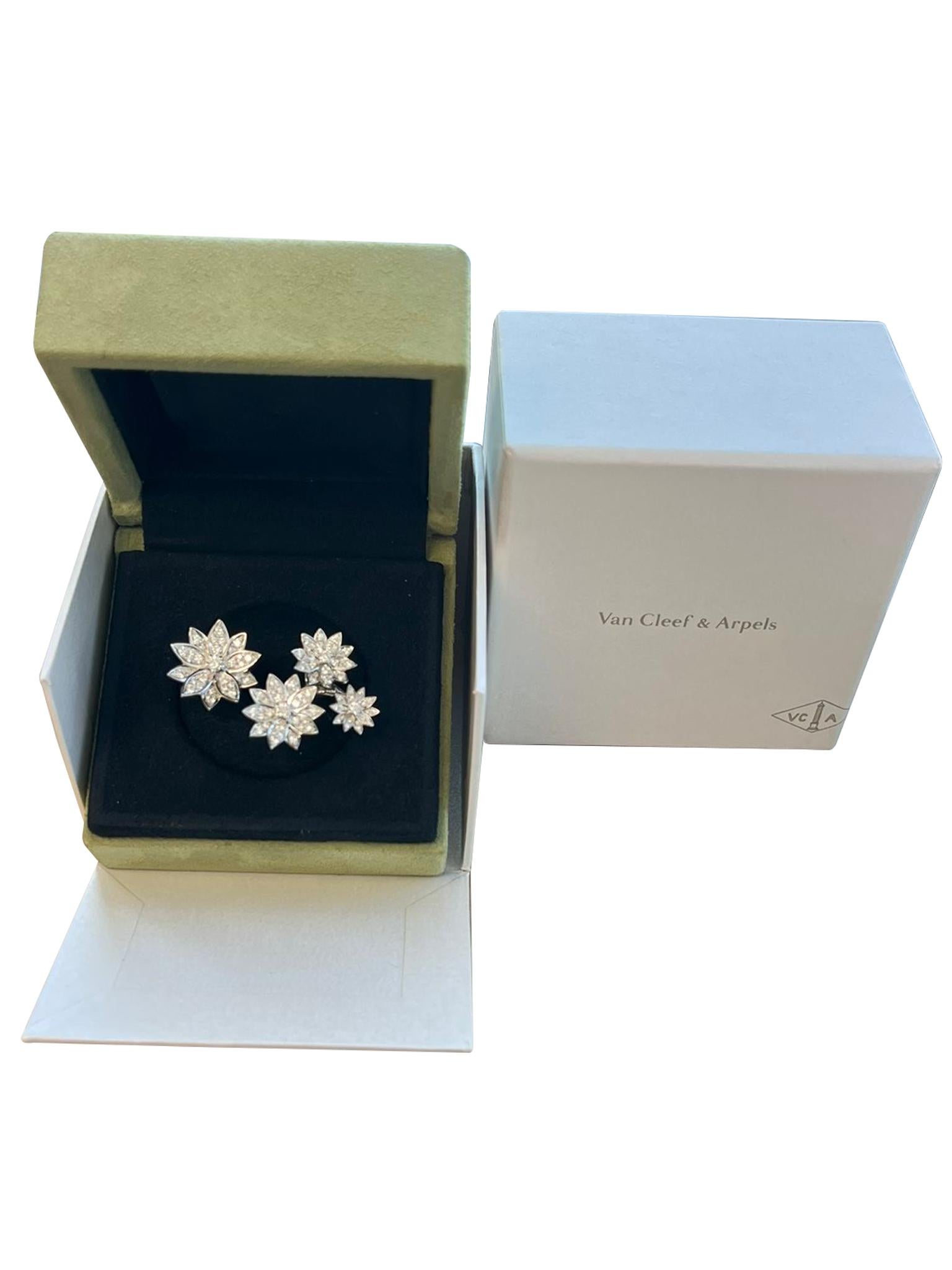 Women's Van Cleef & Arpels 1.18ct Lotus Between the Finger 4 Flowers Ring 18K White Gold For Sale
