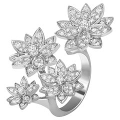 Van Cleef & Arpels 1.18ct Lotus Between the Finger 4 Flowers Ring 18K White Gold