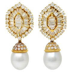 Van Cleef & Arpels 12.50 CTW Diamond Pearl 14K Gold Vintage Day Night Earrings