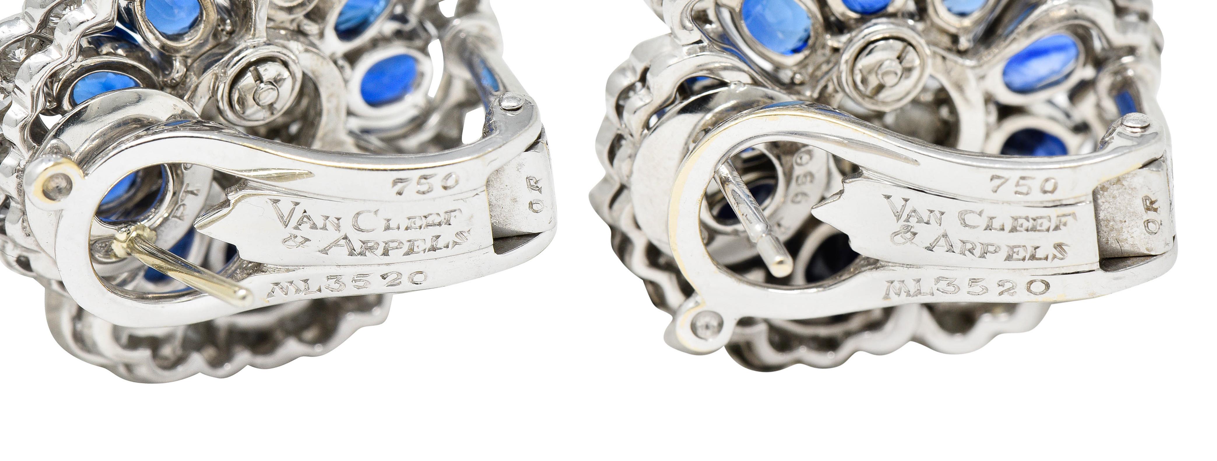 Contemporary Van Cleef & Arpels 12.65 Carat Sapphire Diamond Platinum Camilla Flower Earrings