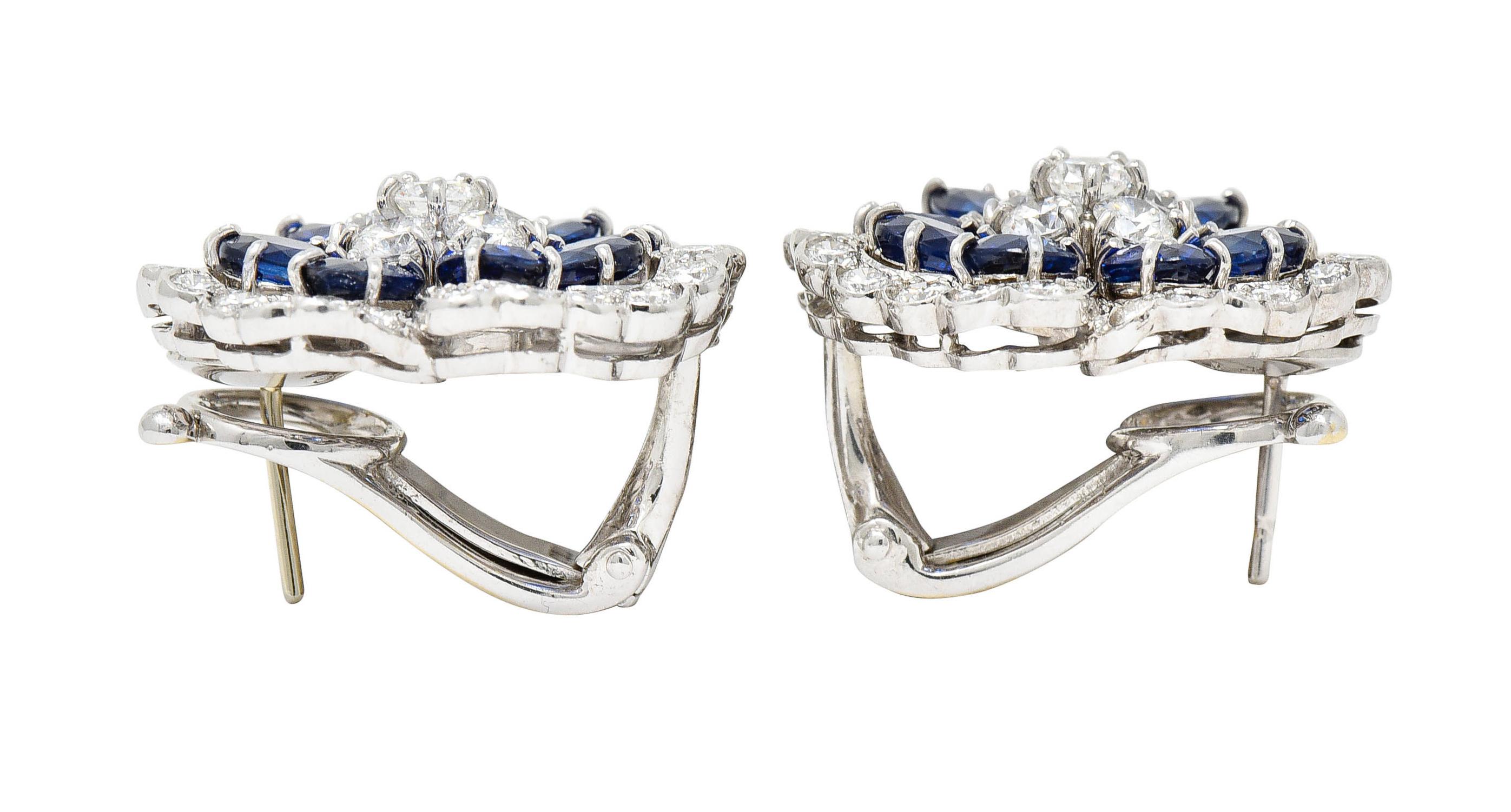Brilliant Cut Van Cleef & Arpels 12.65 Carat Sapphire Diamond Platinum Camilla Flower Earrings