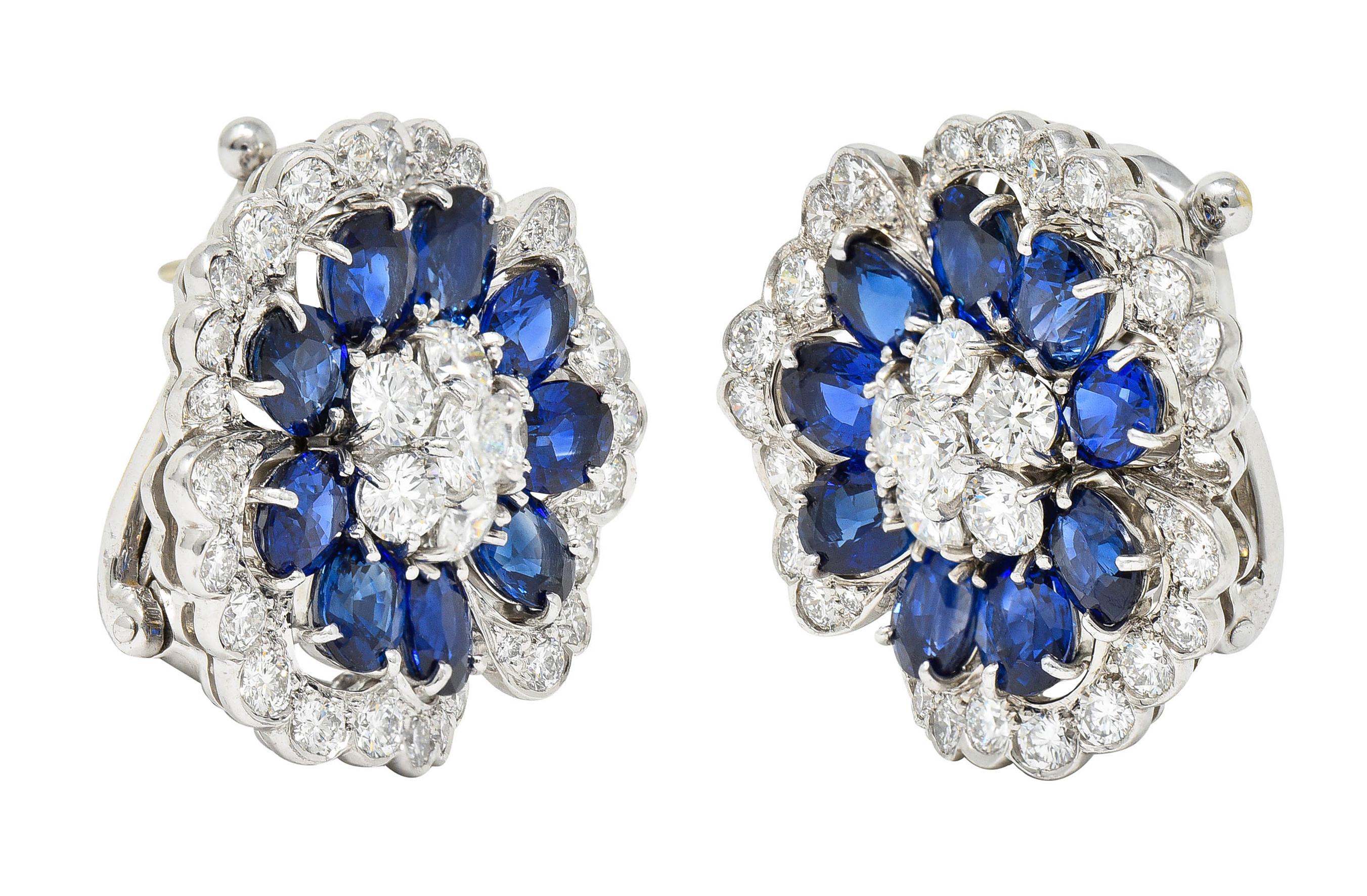 Van Cleef & Arpels 12.65 Carat Sapphire Diamond Platinum Camilla Flower Earrings In Excellent Condition In Philadelphia, PA