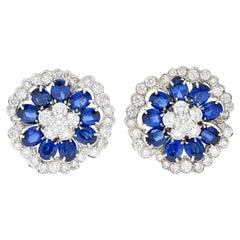 Vintage Van Cleef & Arpels 12.65 Carat Sapphire Diamond Platinum Camilla Flower Earrings