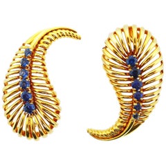 Van Cleef & Arpels 14 Karat Yellow Gold and Sapphire Brooches