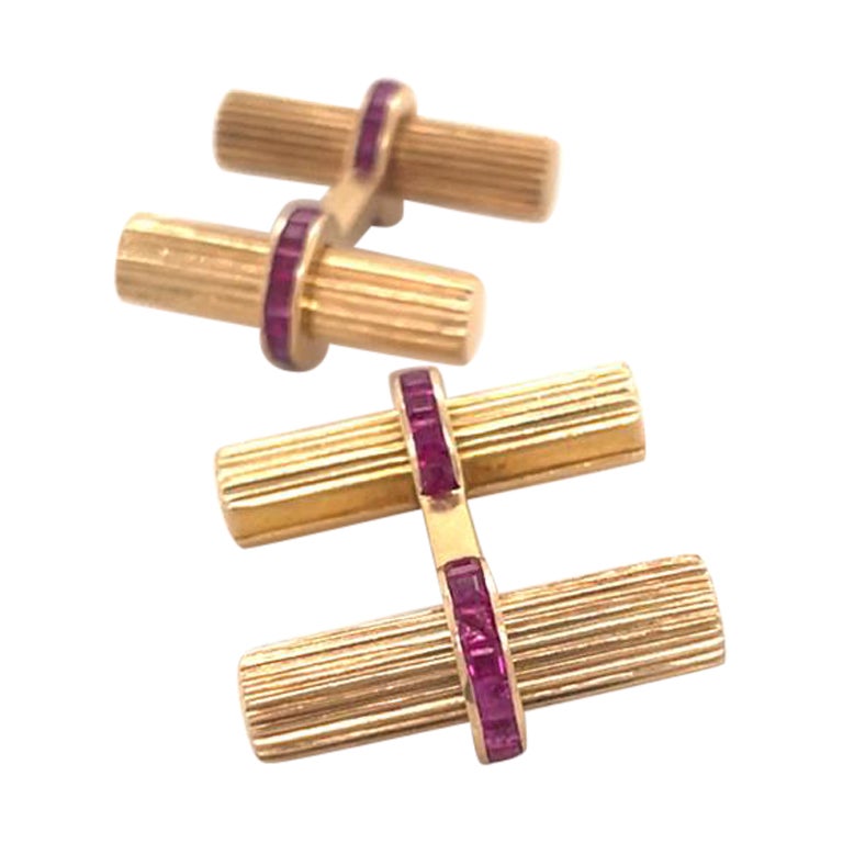 Van Cleef & Arpels 14 Karat Yellow Interchangeable Baton Cufflink Set
