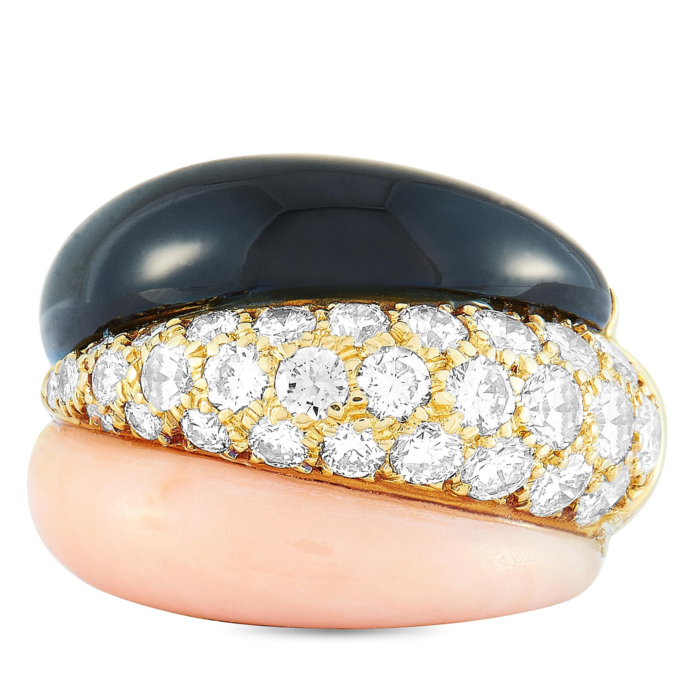 Van Cleef & Arpels 1.42 Carat Diamond and Black/Pink Coral Yellow Gold Ring 2