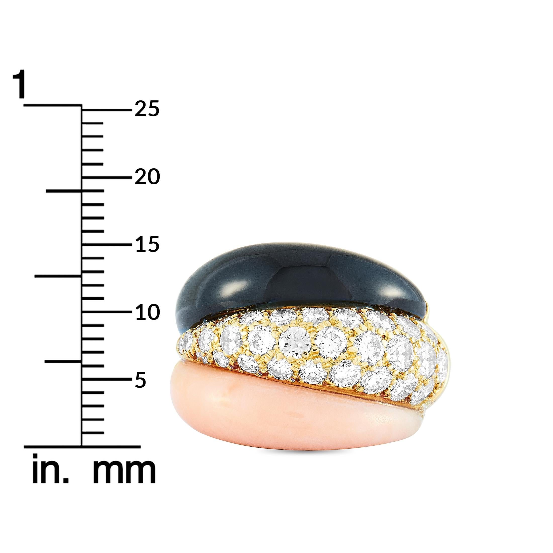 Van Cleef & Arpels 1.42 Carat Diamond and Black/Pink Coral Yellow Gold Ring 3