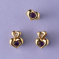 Van Cleef & Arpels 18 Carat Gold Heart Shaped Earrings and Ring with Amethyst