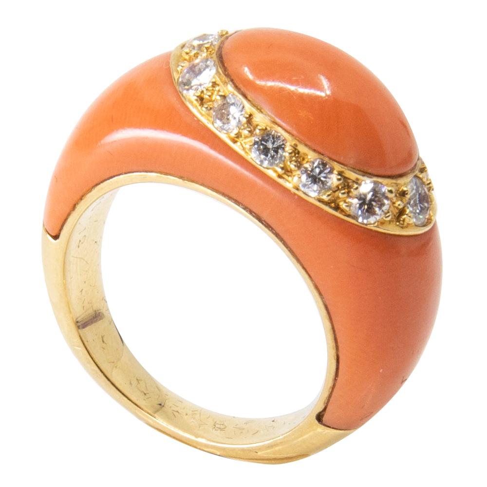 Van Cleef & Arpels 18 Karat, Diamond and Coral Ring