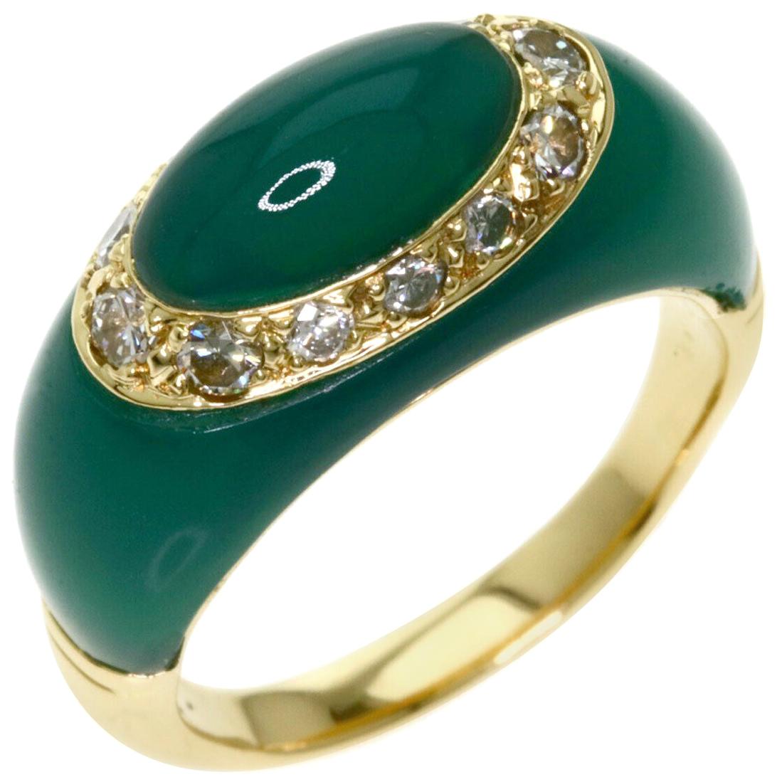 Van Cleef 
Arpels 18 Karat Gold, Chrysoprase and Diamond Bombe Ring Vintage