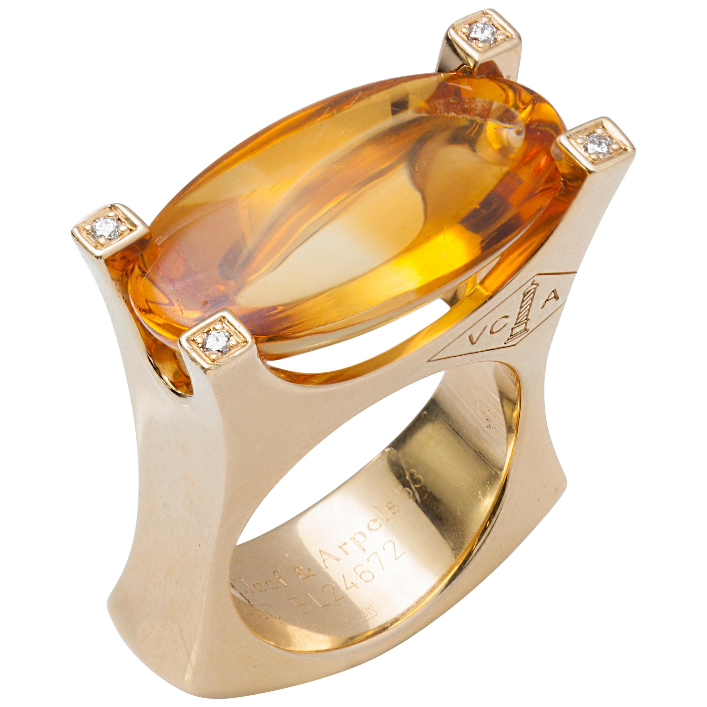 Van Cleef & Arpels 18 Karat Gold, Citrine and Diamond Ring