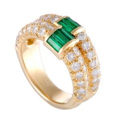 Van Cleef 
Arpels 18 Karat Gold Diamond and Emerald Baguettes Double Band Ring