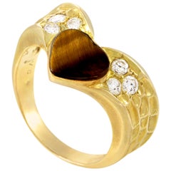 Van Cleef & Arpels 18 Karat Gold Diamond and Tiger's Eye Heart Ring