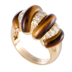 Van Cleef & Arpels 18 Karat Gold Diamond and Tiger's Eye Stones Bombe Ring