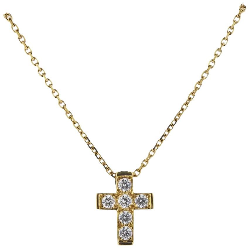 Van Cleef & Arpels 18 Karat Gold Diamond Cross Pendant Necklace 0.24 Carat