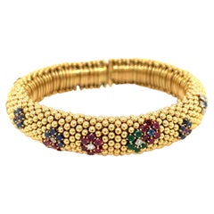 Van Cleef & Arpels 18 Karat Gold Diamond Sapphire Emerald Bagatelle Bracelet