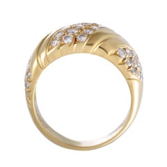 Van Cleef & Arpels 18 Karat Gold Three-Row Diagonal Diamond Pave Band Ring