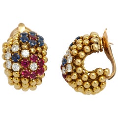 Van Cleef & Arpels 18 Karat Ruby Sapphire and Diamond Ear Clips