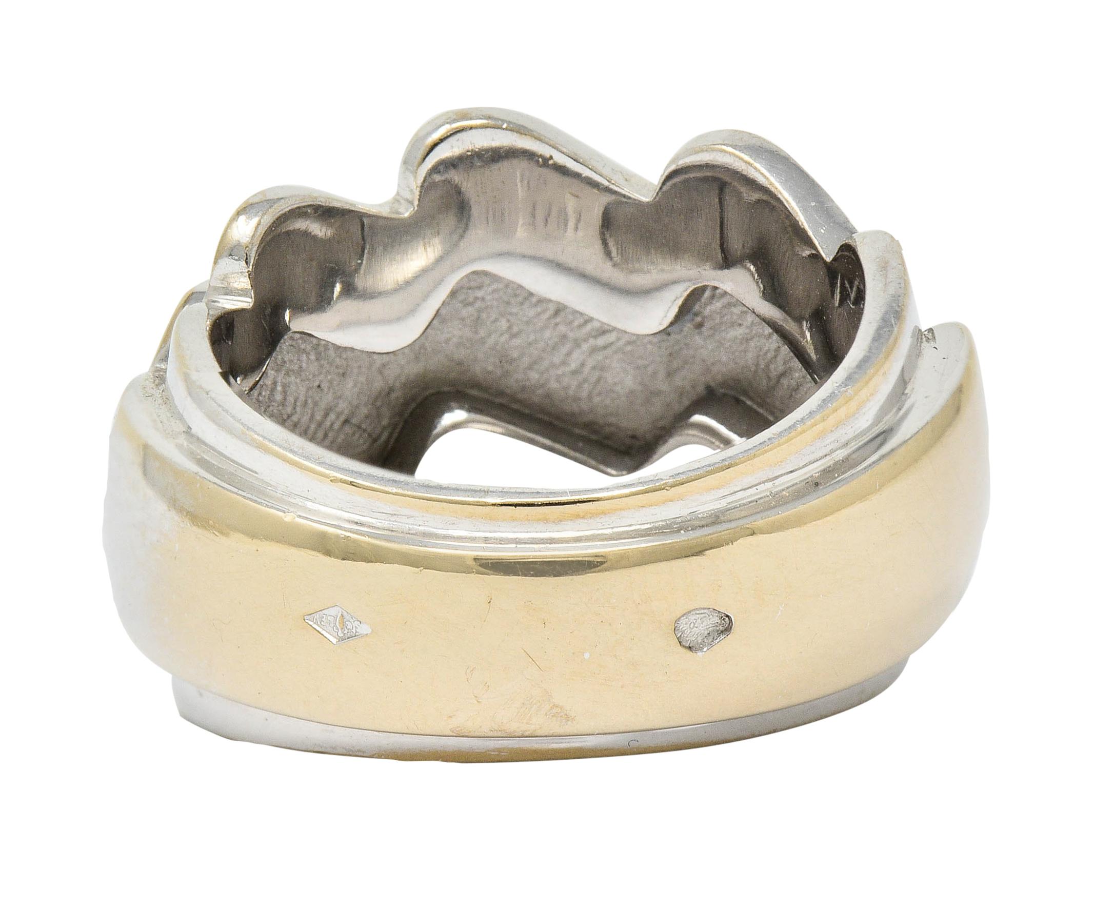Van Cleef & Arpels 18 Karat Two-Tone Gold Vintage Wave Band Ring In Excellent Condition In Philadelphia, PA