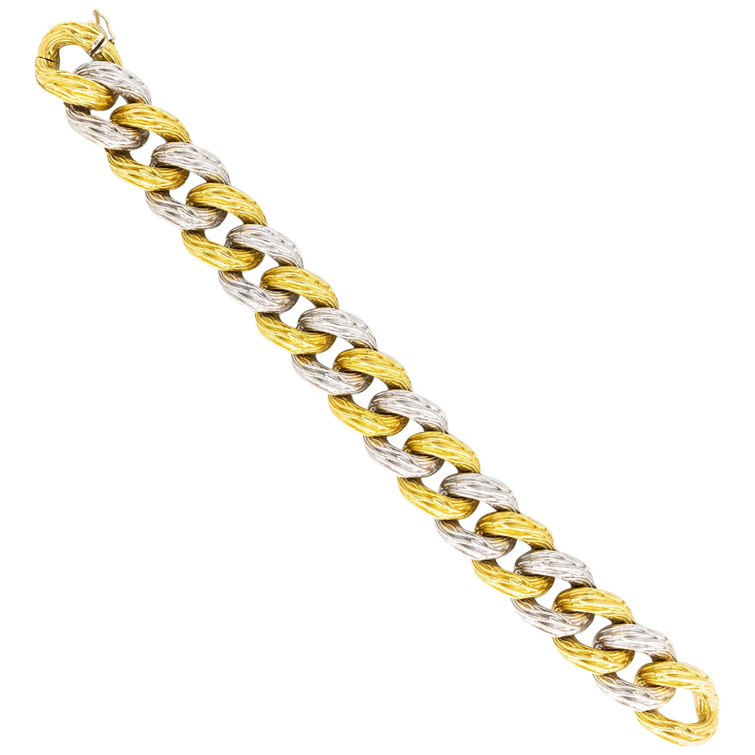 Van Cleef & Arpels 18 Karat White and Yellow Gold Link Bracelet, circa 1970s