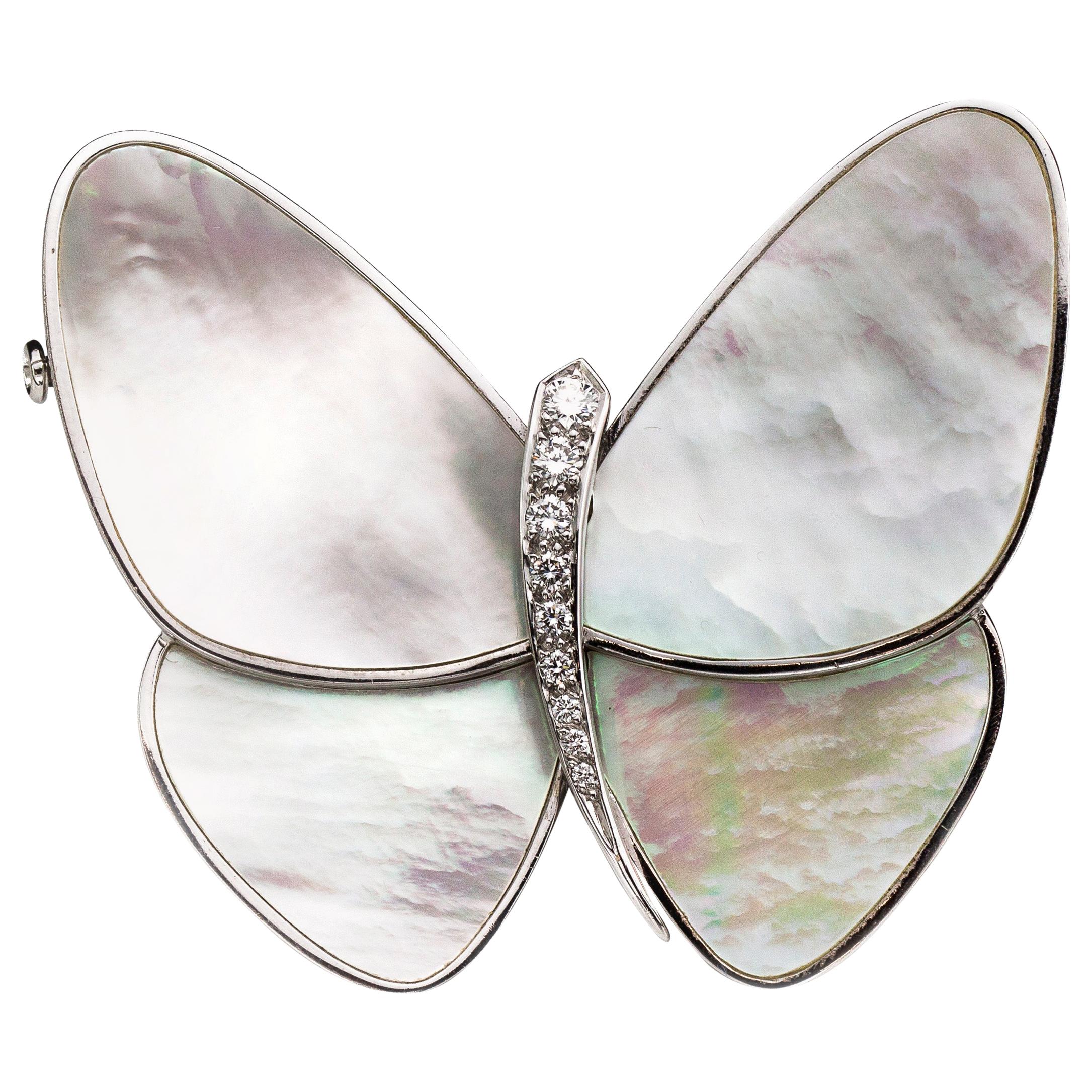 Van Cleef & Arpels, 18 Karat White Gold and Mother of Pearl Butterfly Brooch