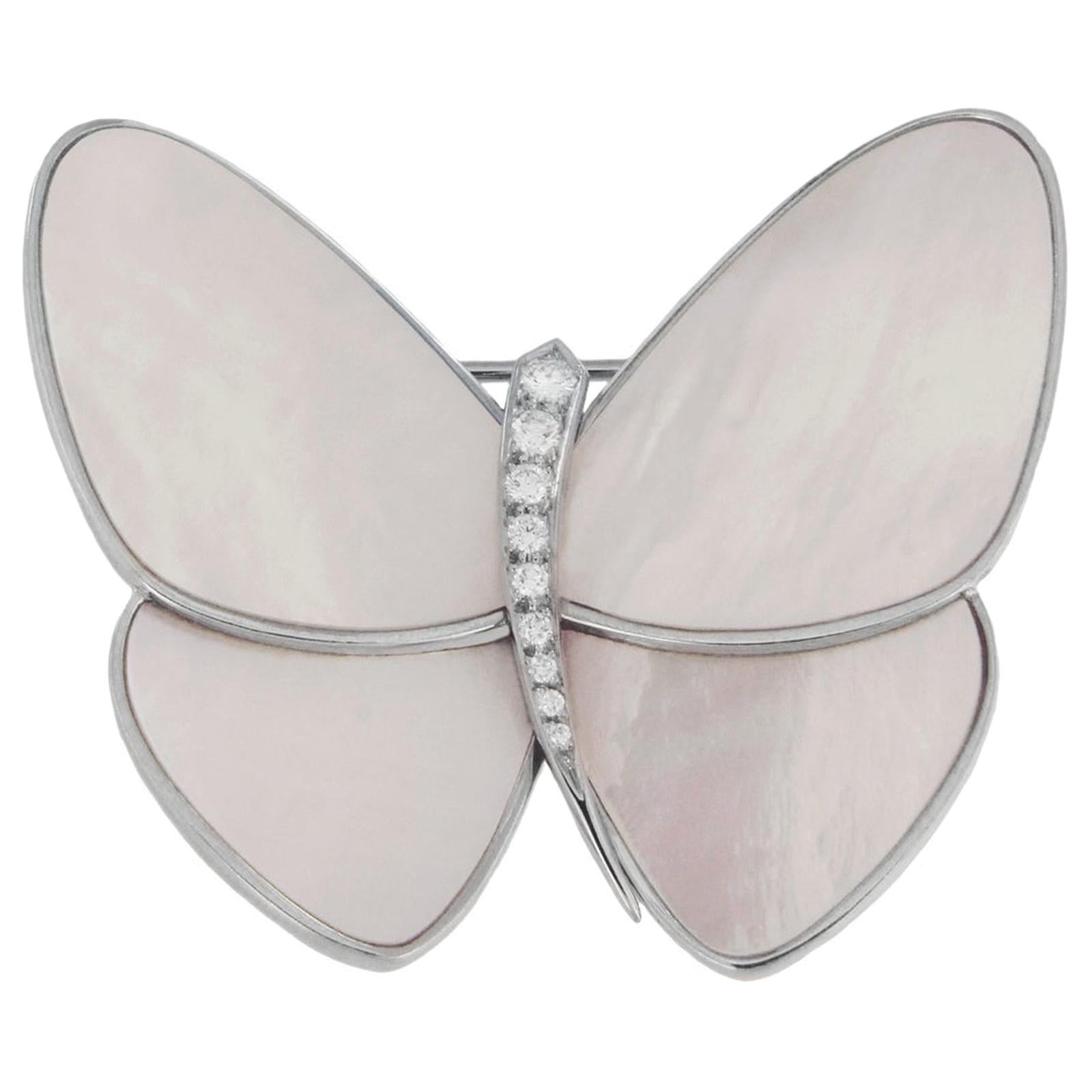 S/S Plated Orange/Pearl Flying Butterfly Brooch 5171 