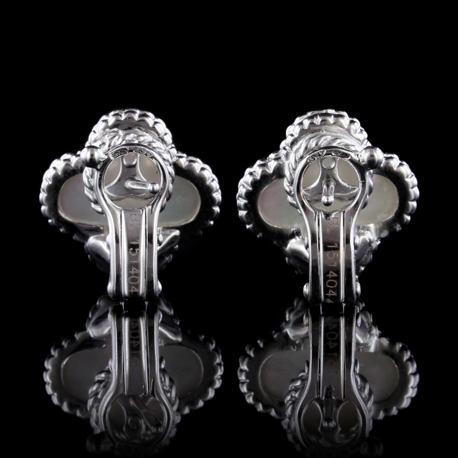 Van Cleef & Arpels 18 Karat White Gold Mother-of-Pearl Alhambra Earrings In Good Condition In Nashua, NH
